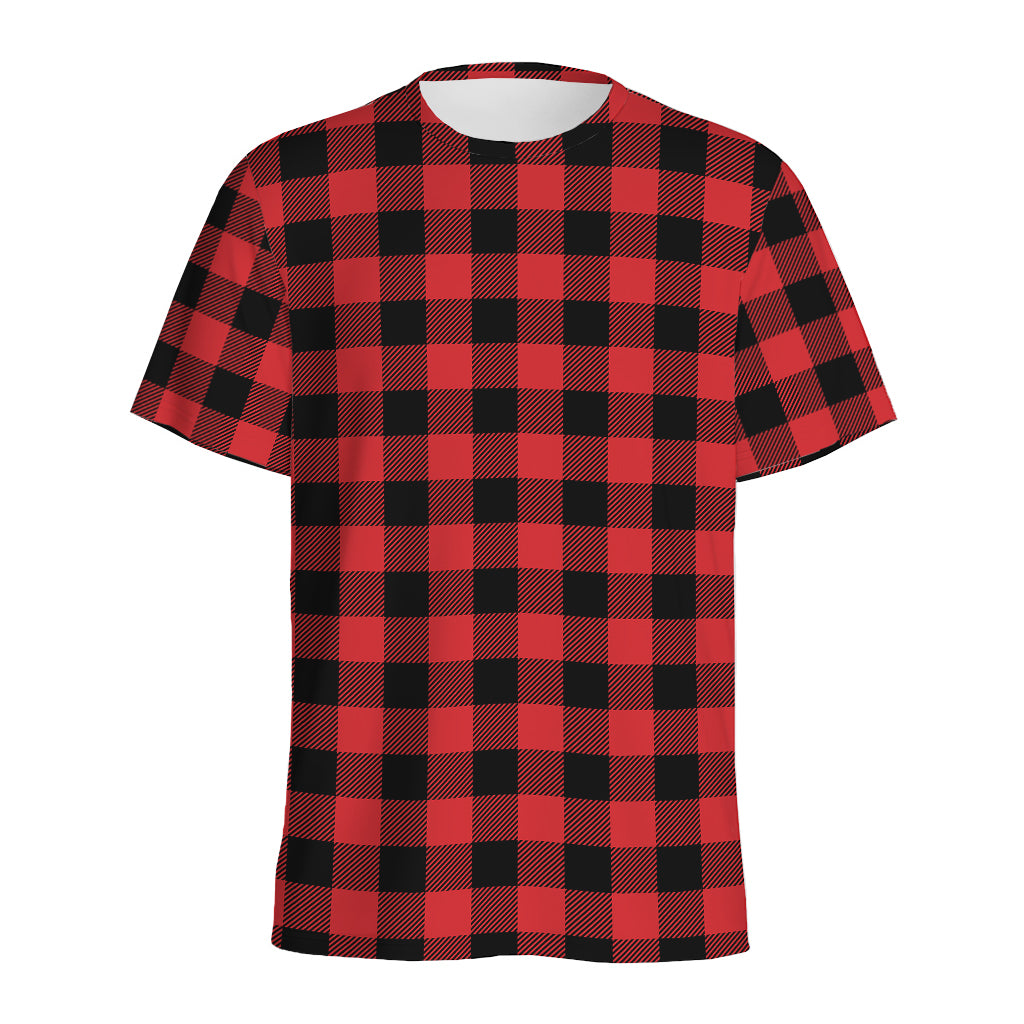 Red And Black Buffalo Check Print Men's Sports T-Shirt