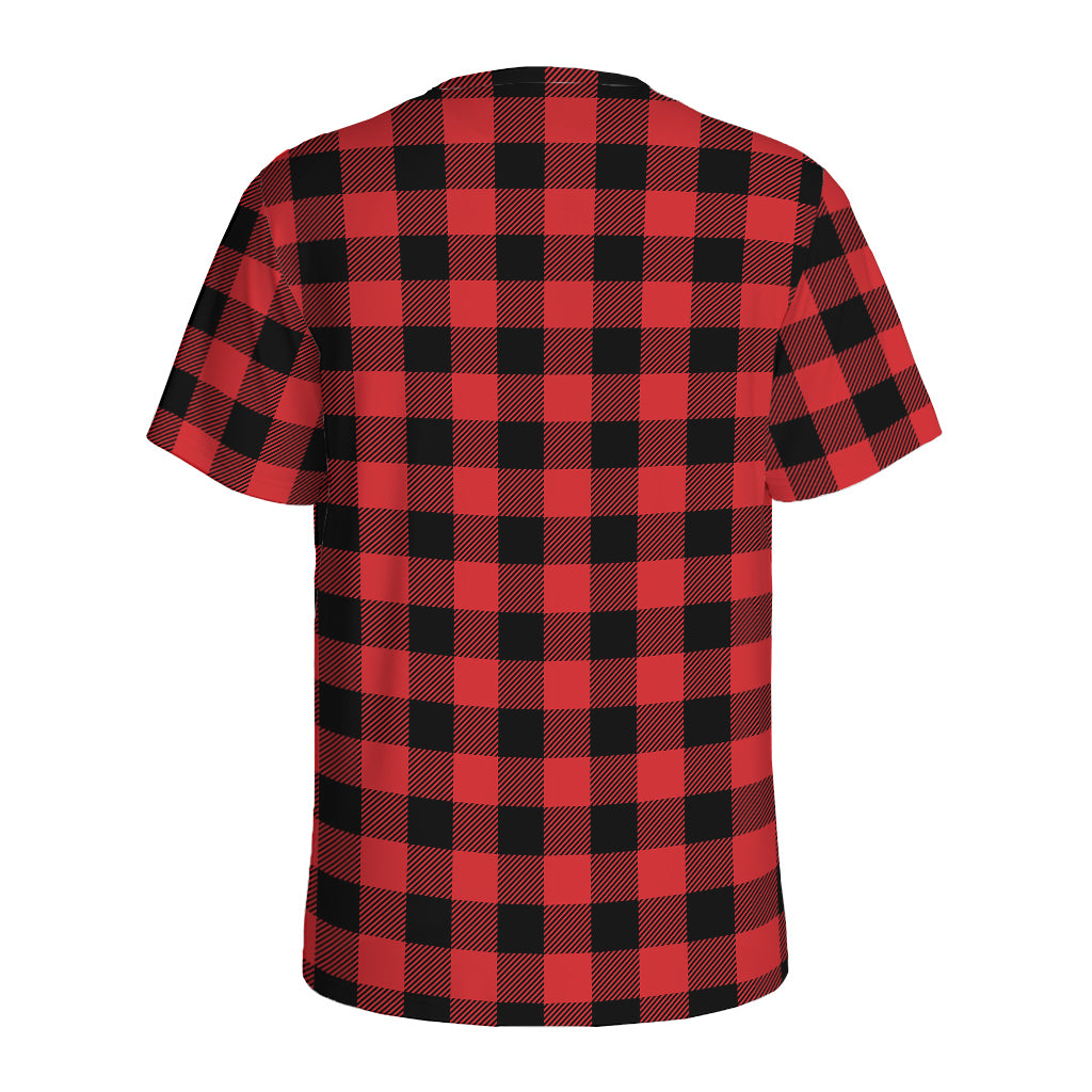 Red And Black Buffalo Check Print Men's Sports T-Shirt