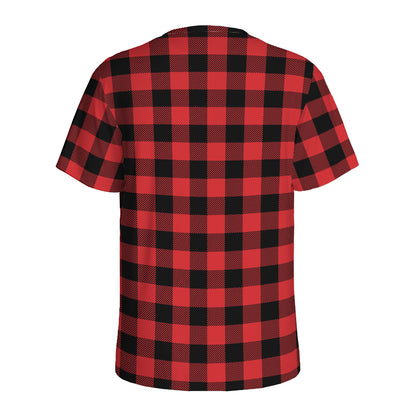 Red And Black Buffalo Check Print Men's Sports T-Shirt