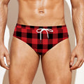 Red And Black Buffalo Check Print Men's Swim Briefs