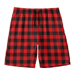 Red And Black Buffalo Check Print Men's Swim Trunks