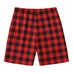 Red And Black Buffalo Check Print Men's Swim Trunks