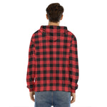 Red And Black Buffalo Check Print Men's Velvet Pullover Hoodie