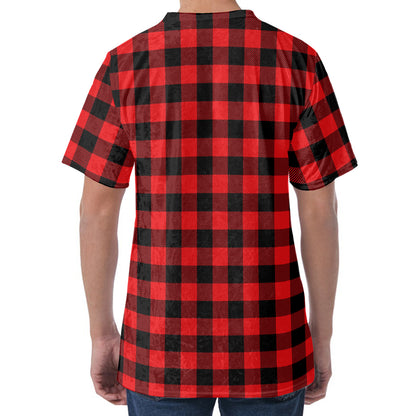 Red And Black Buffalo Check Print Men's Velvet T-Shirt