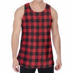 Red And Black Buffalo Check Print Men's Velvet Tank Top