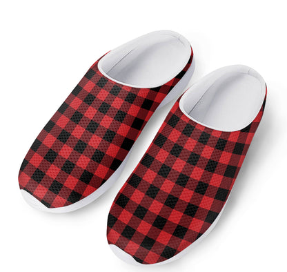 Red And Black Buffalo Check Print Mesh Casual Shoes