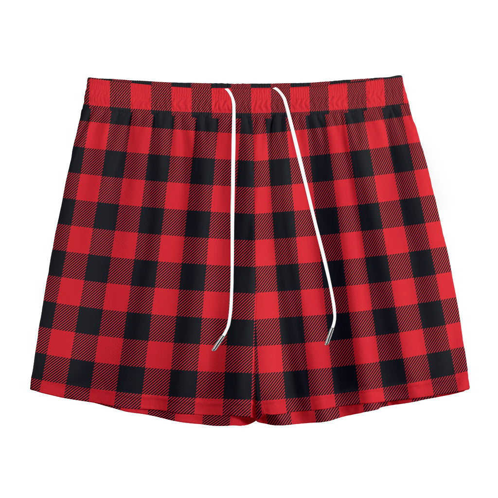Red And Black Buffalo Check Print Mesh Shorts
