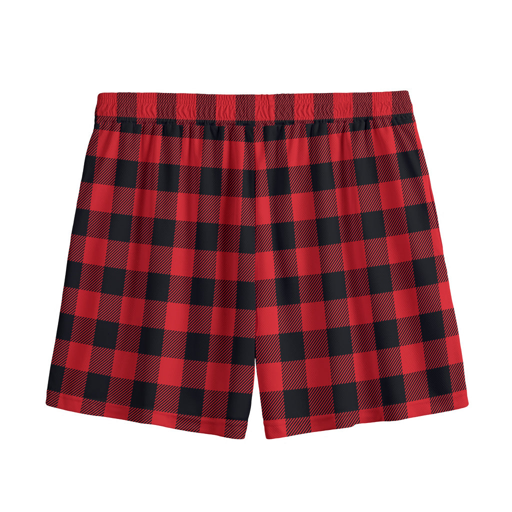 Red And Black Buffalo Check Print Mesh Shorts