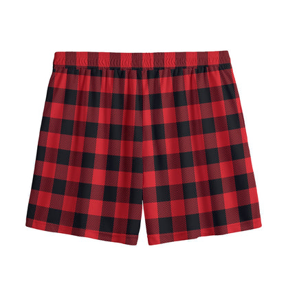 Red And Black Buffalo Check Print Mesh Shorts