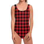 Red And Black Buffalo Check Print One Piece Swimsuit