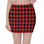 Red And Black Buffalo Check Print Pencil Mini Skirt