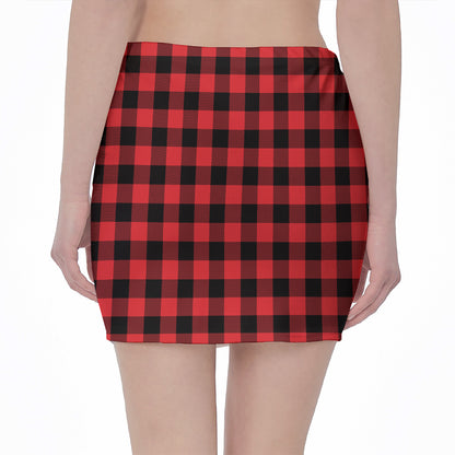 Red And Black Buffalo Check Print Pencil Mini Skirt