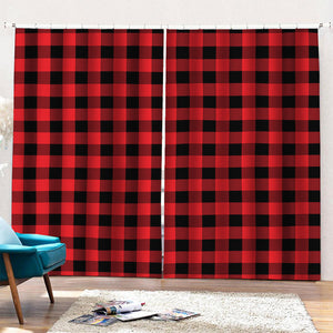 Red And Black Buffalo Check Print Pencil Pleat Curtains