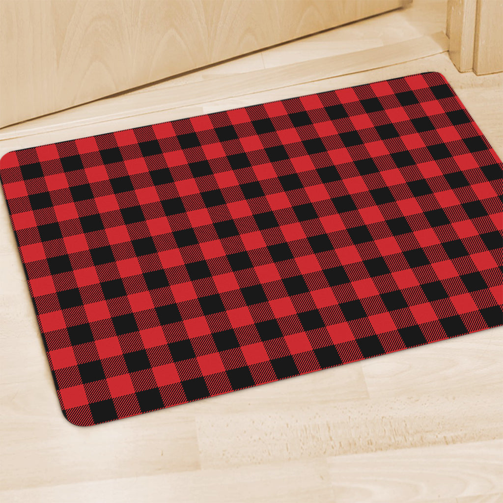 Red And Black Buffalo Check Print Polyester Doormat