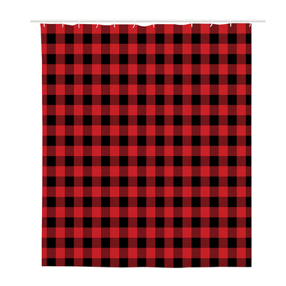 Red And Black Buffalo Check Print Polyester Shower Curtain