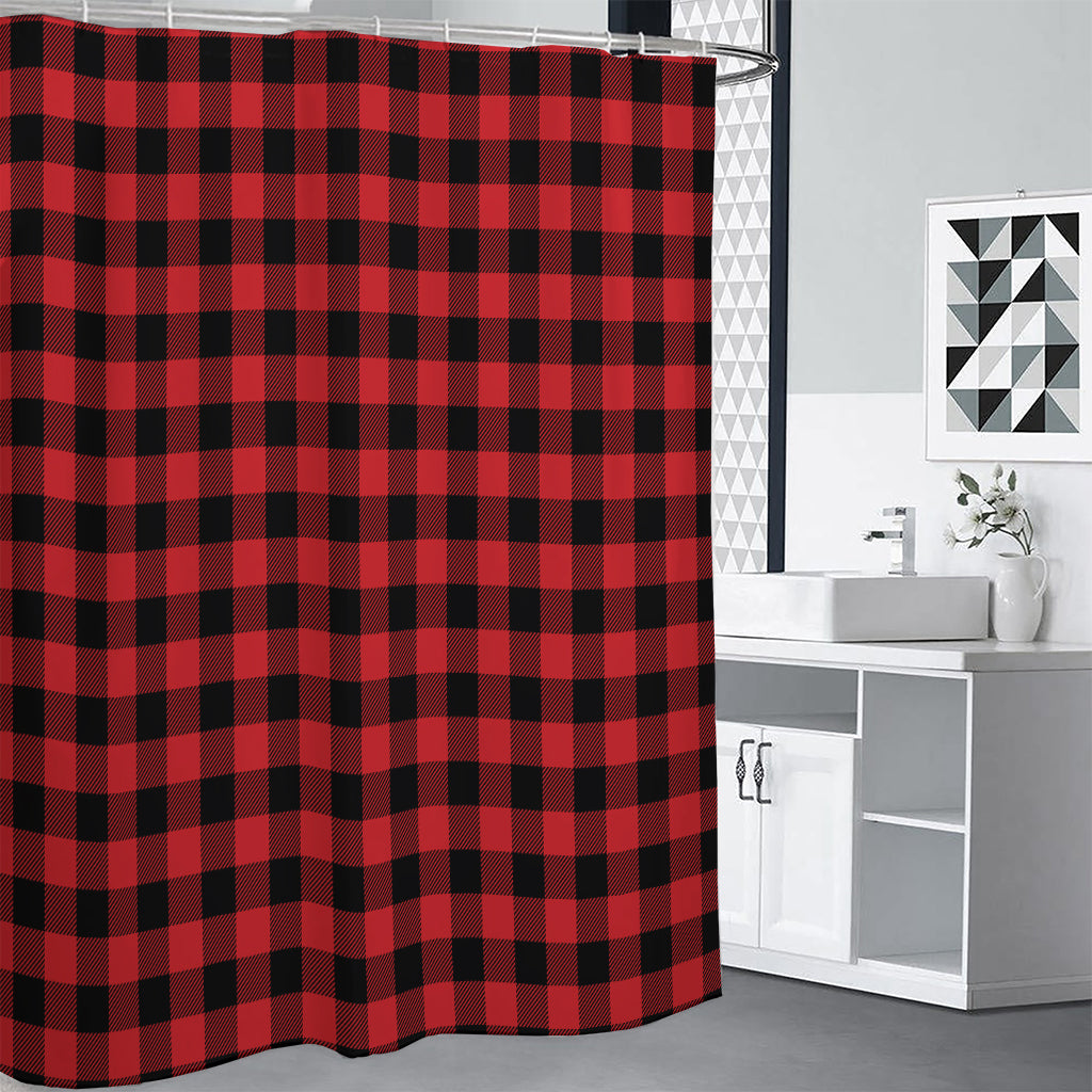 Red And Black Buffalo Check Print Premium Shower Curtain