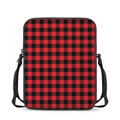 Red And Black Buffalo Check Print Rectangular Crossbody Bag