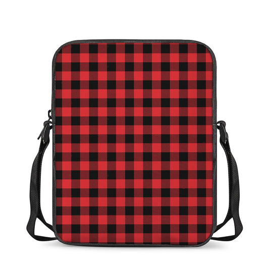 Red And Black Buffalo Check Print Rectangular Crossbody Bag