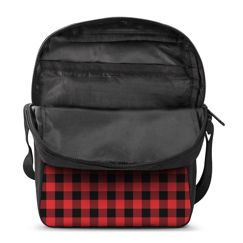 Red And Black Buffalo Check Print Rectangular Crossbody Bag