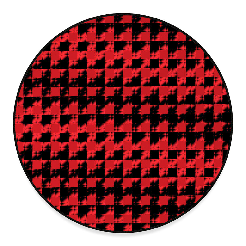 Red And Black Buffalo Check Print Round Floor Mat