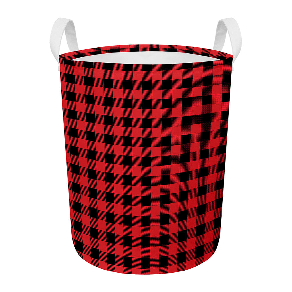 Red And Black Buffalo Check Print Round Laundry Basket