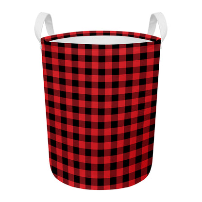 Red And Black Buffalo Check Print Round Laundry Basket