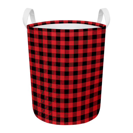 Red And Black Buffalo Check Print Round Laundry Basket