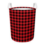 Red And Black Buffalo Check Print Round Laundry Basket