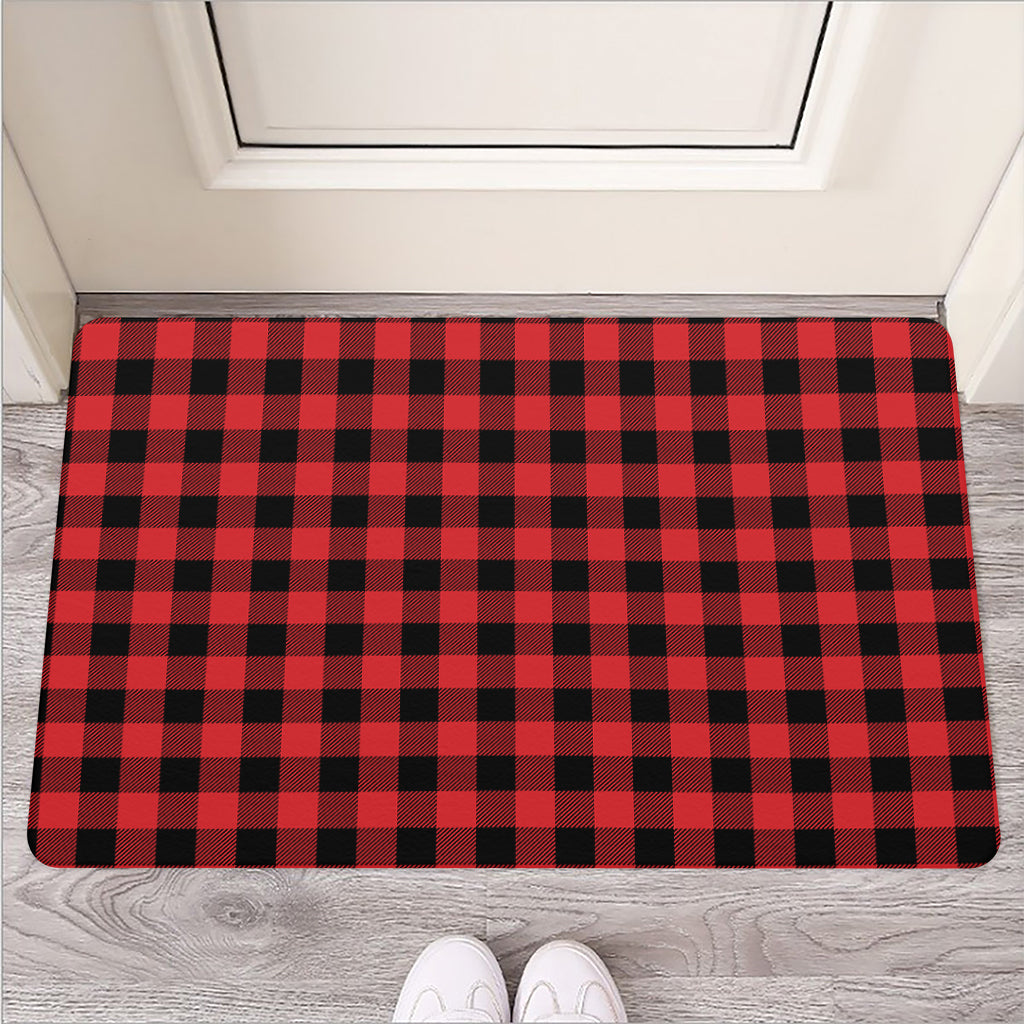 Red And Black Buffalo Check Print Rubber Doormat