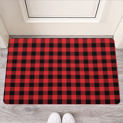 Red And Black Buffalo Check Print Rubber Doormat