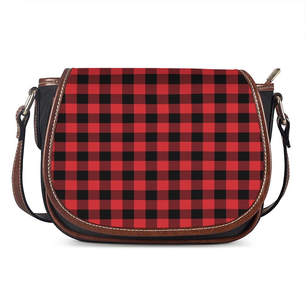 Red And Black Buffalo Check Print Saddle Bag