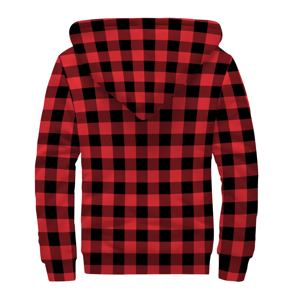 Red And Black Buffalo Check Print Sherpa Lined Zip Up Hoodie