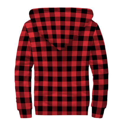 Red And Black Buffalo Check Print Sherpa Lined Zip Up Hoodie