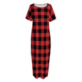 Red And Black Buffalo Check Print Short Sleeve Long Nightdress