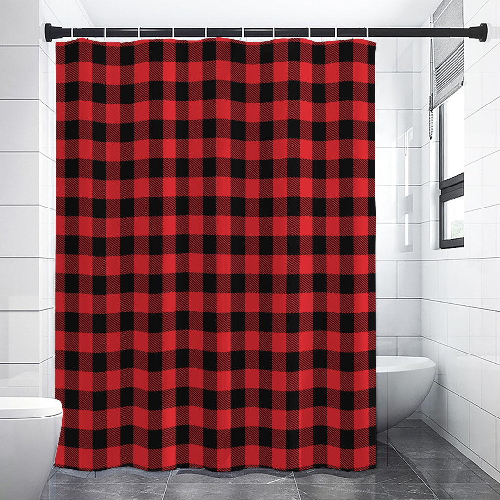 Red And Black Buffalo Check Print Shower Curtain