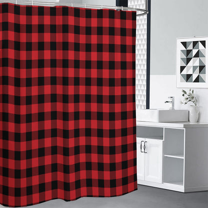 Red And Black Buffalo Check Print Shower Curtain