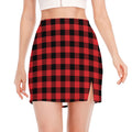 Red And Black Buffalo Check Print Side Slit Mini Skirt