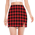 Red And Black Buffalo Check Print Side Slit Mini Skirt
