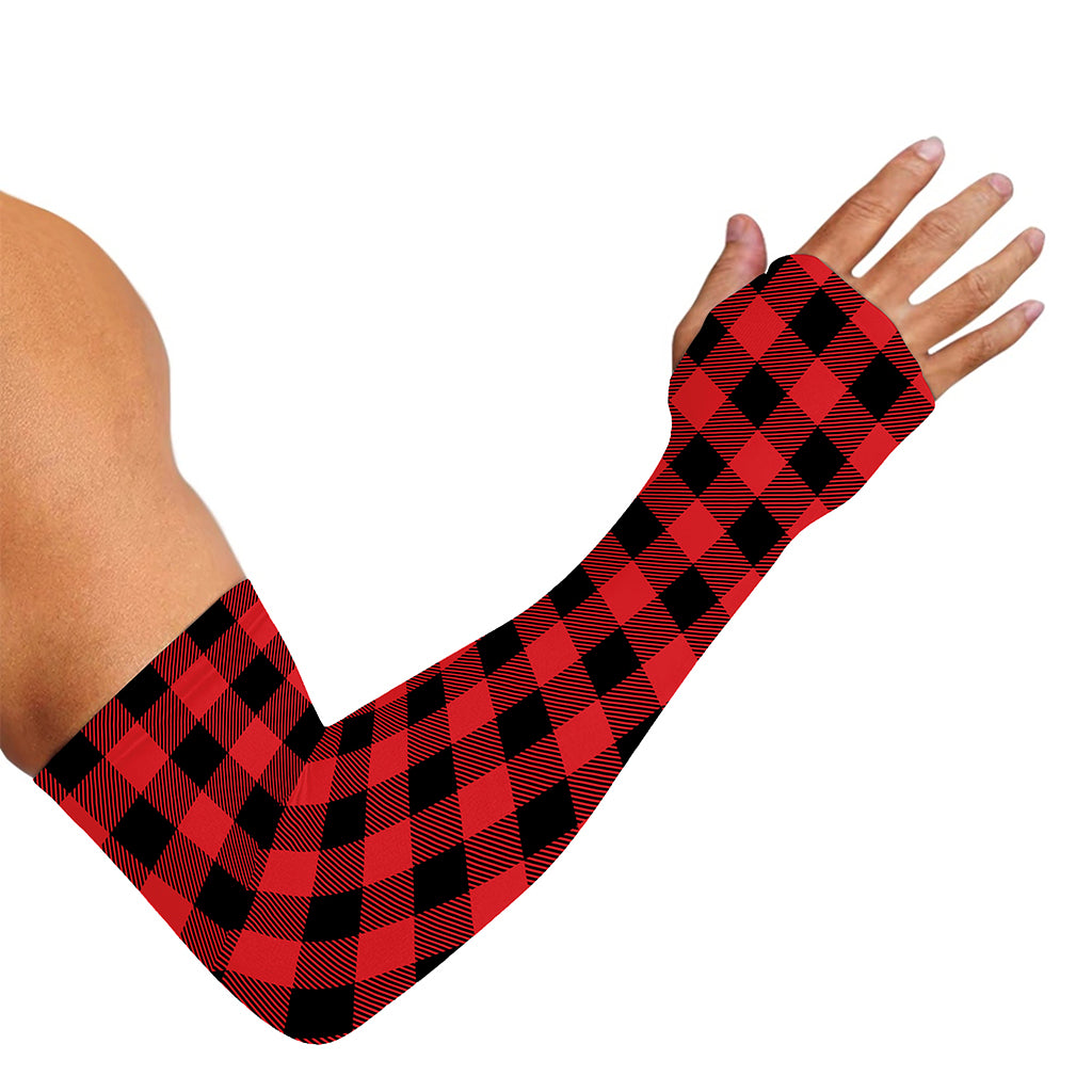 Red And Black Buffalo Check Print Sun Protection Arm Sleeves