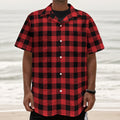 Red And Black Buffalo Check Print Textured Short Sleeve Shirt