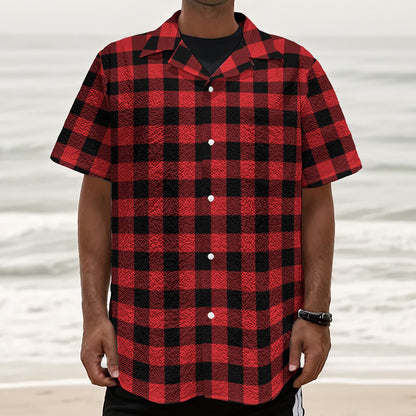 Red And Black Buffalo Check Print Textured Short Sleeve Shirt
