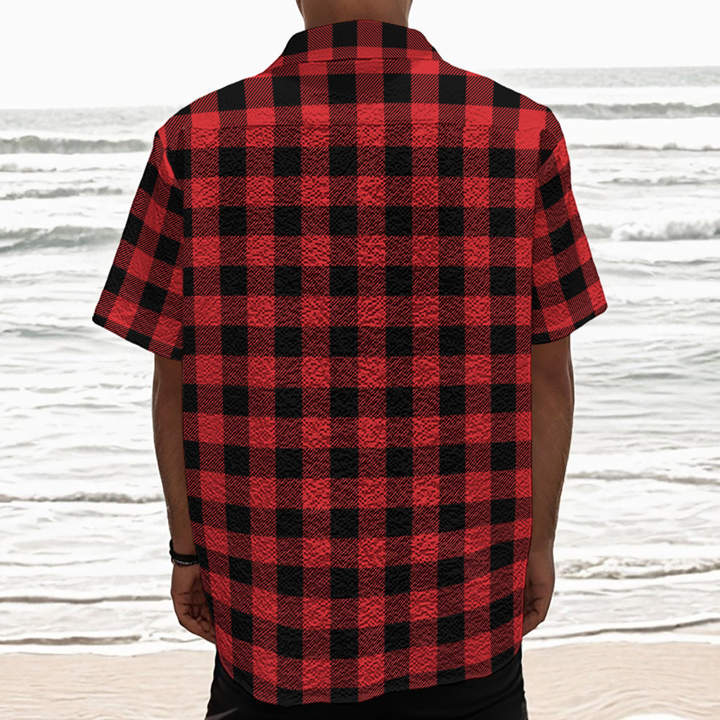 Red And Black Buffalo Check Print Textured Short Sleeve Shirt