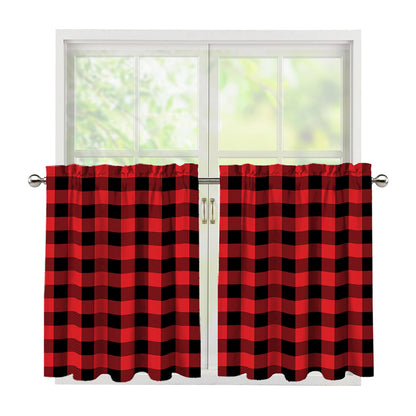 Red And Black Buffalo Check Print Tier Curtains