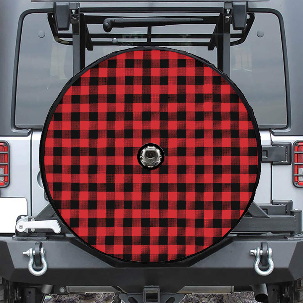 Red And Black Buffalo Check Print Tire Cover With Camera Hole