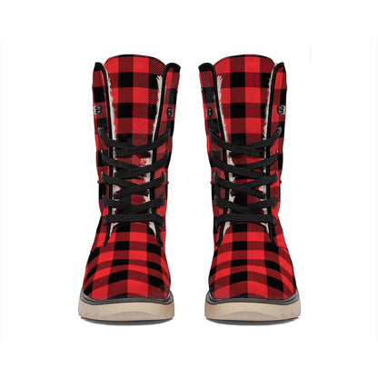 Red And Black Buffalo Check Print Winter Boots