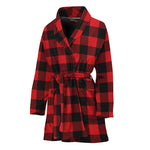 Red And Black Buffalo Check Print Women's Bathrobe