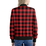 Red And Black Buffalo Check Print Women's Bomber Jacket