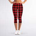 Red And Black Buffalo Check Print Women's Capri Leggings
