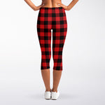 Red And Black Buffalo Check Print Women's Capri Leggings