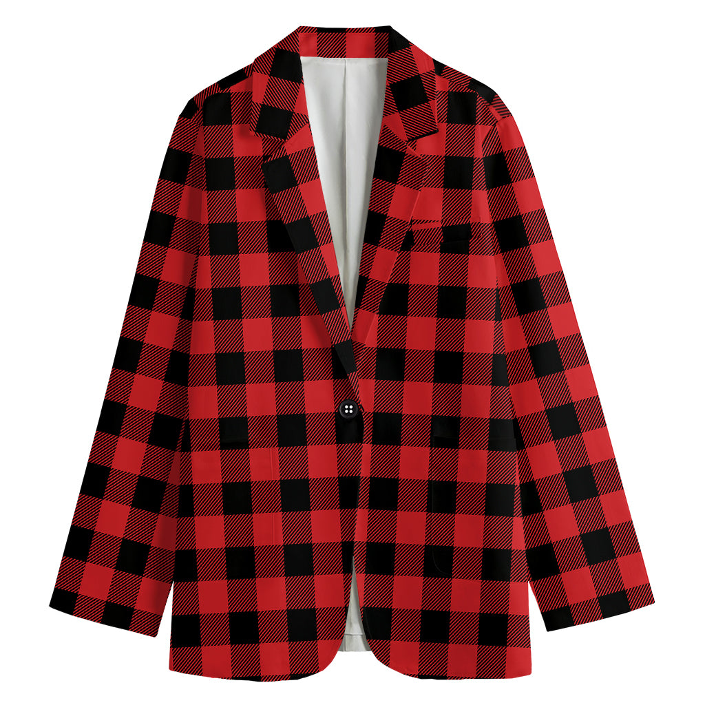 Red And Black Buffalo Check Print Women's Cotton Blazer